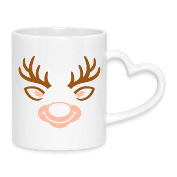 Hirsch | Big Face Kostüm Karneval Verkleidung - Tasse mit Herzhenkel - Weiß - Rechts
