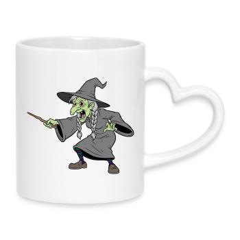 Witch With Wooden Twig Wand  - Mug with Heart-Shaped Handle - white - Right