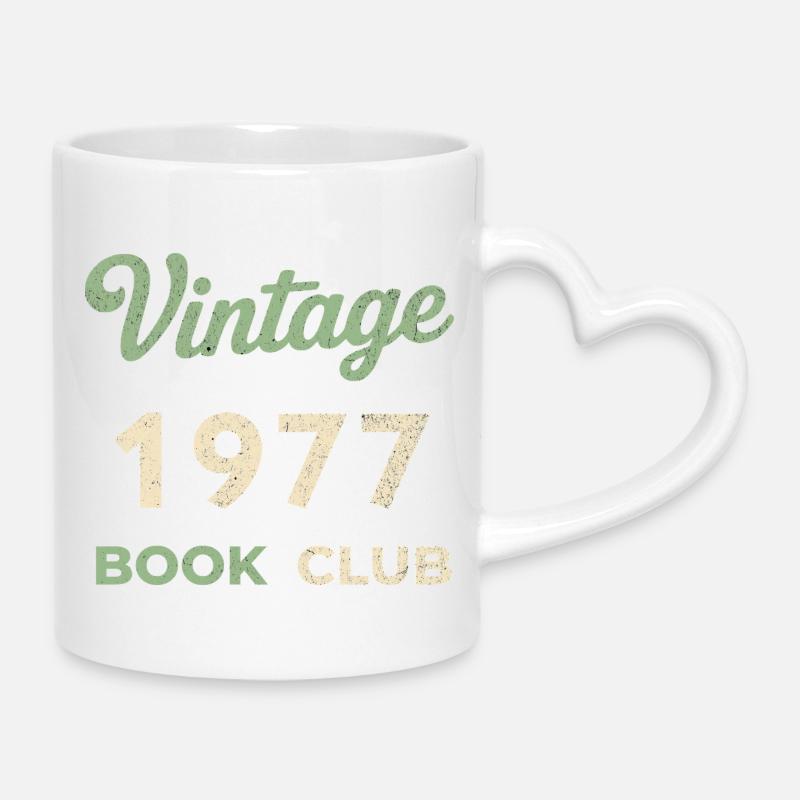 Vintage 1977 Book Club Retro Birth Year Gift - Mug with Heart-Shaped Handle - white