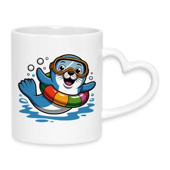 Lustiger Seehund - Tasse mit Herzhenkel - Weiß - Rechts