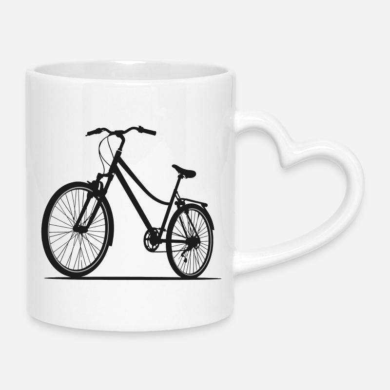 Minimalist Mountain Bicycle Design - Mug with Heart-Shaped Handle - white