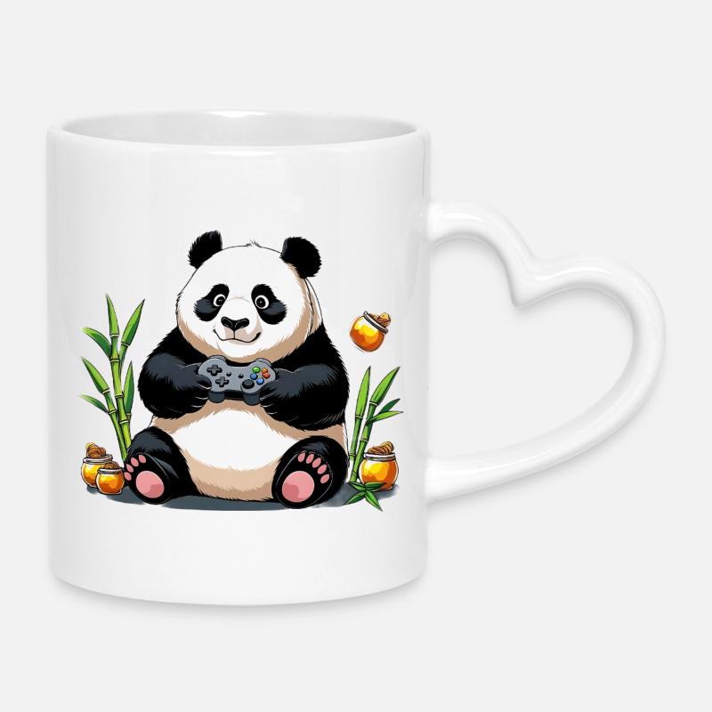 Chill Panda with Gaming Controller - Mug with Heart-Shaped Handle - white