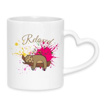 Relaxed sloth with speckles of color - Mug with Heart-Shaped Handle - white - Right