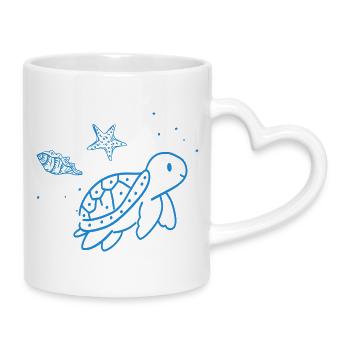 Blue Sea Animal Doodle - Mug with Heart-Shaped Handle - white - Right