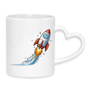 Raketenstart Cartoon-Design - Tasse mit Herzhenkel - Weiß - Rechts