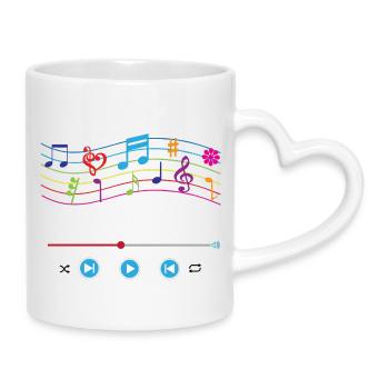 Notes de musique, lecteur de musique, symboles musicaux colorés - Mug avec anse en forme de cœur - blanc - Droite