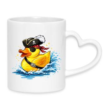 Canard en caoutchouc espiègle au look pirate avec cache-œil - Mug avec anse en forme de cœur - blanc - Droite
