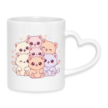 Pastell Katzenbande - Tasse mit Herzhenkel - Weiß - Rechts