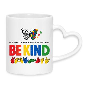 Sei freundlich Gebärdensprache inklusiv - Tasse mit Herzhenkel - Weiß - Rechts
