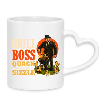 Grill Chef Quack And Sizzle Funny BBQ Humor - Mug with Heart-Shaped Handle - white - Right