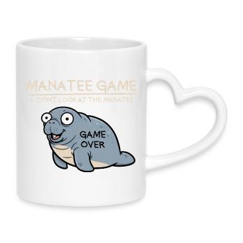 Manatee Game: Don't look at the manatee! Funny - Mug with Heart-Shaped Handle - white - Right