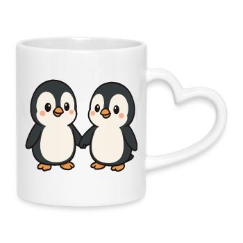 Zwei Pinguine Händchenhaltend - Tasse mit Herzhenkel - Weiß - Rechts
