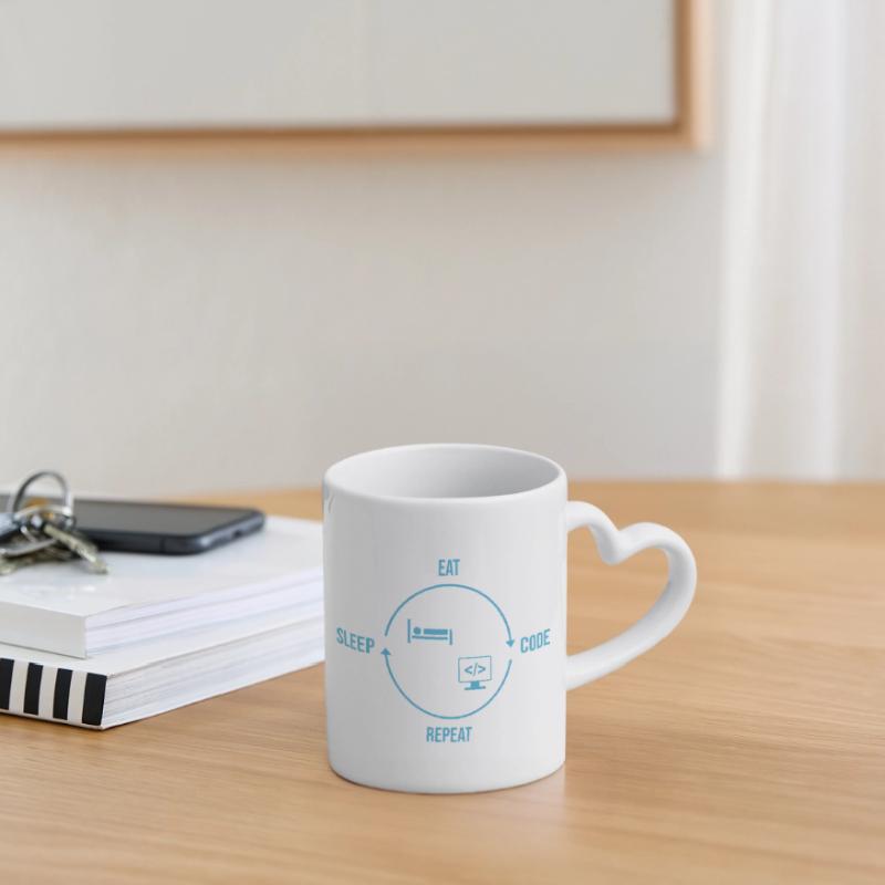 Eat Sleep Code Repeat - Programmer Cycle Mug with Heart-Shaped Handle