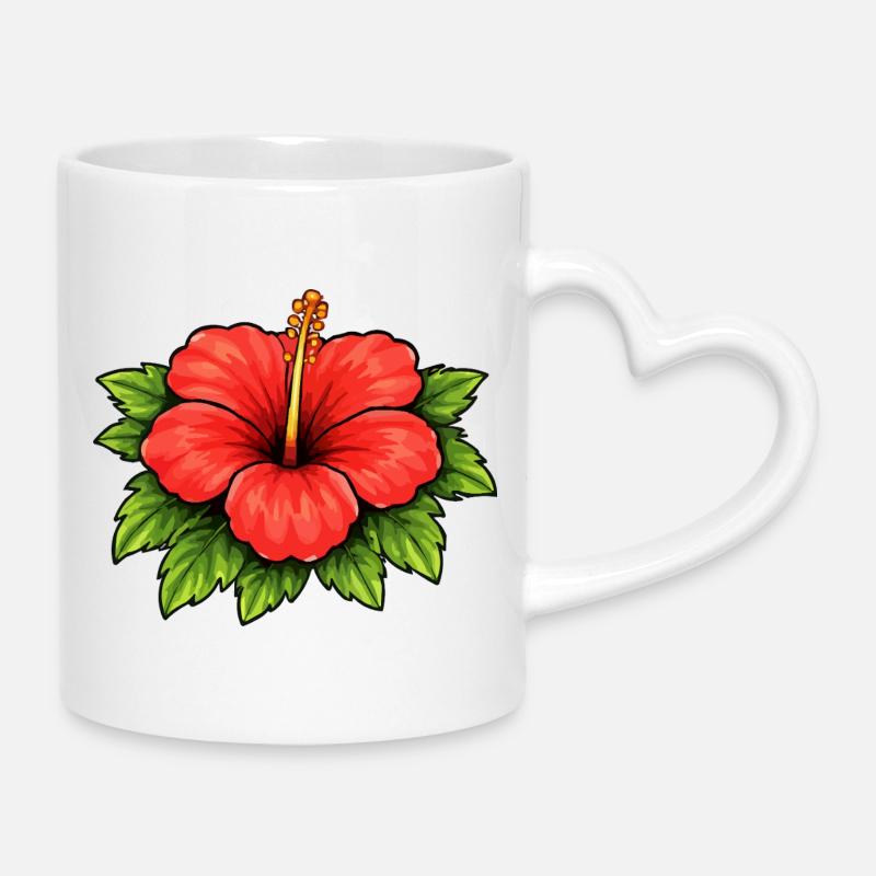 Hibiscus Tropical Flair - Mug with Heart-Shaped Handle - white