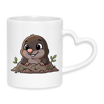Cute mole digging - Mug with Heart-Shaped Handle - white - Right
