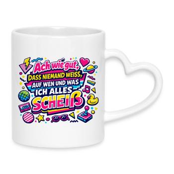 auf wen und was ich alles scheiß - Tasse mit Herzhenkel - Weiß - Rechts