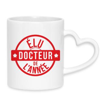 Élu docteur de l'année tampon rouge - Mug avec anse en forme de cœur - blanc - Droite