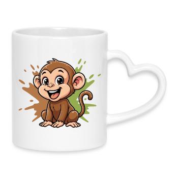 Cheerful Monkey Cartoon Paint Splash - Mug with Heart-Shaped Handle - white - Right