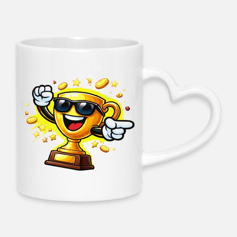 Goldene Trophäe mit Sonnenbrille - Tasse mit Herzhenkel - Weiß