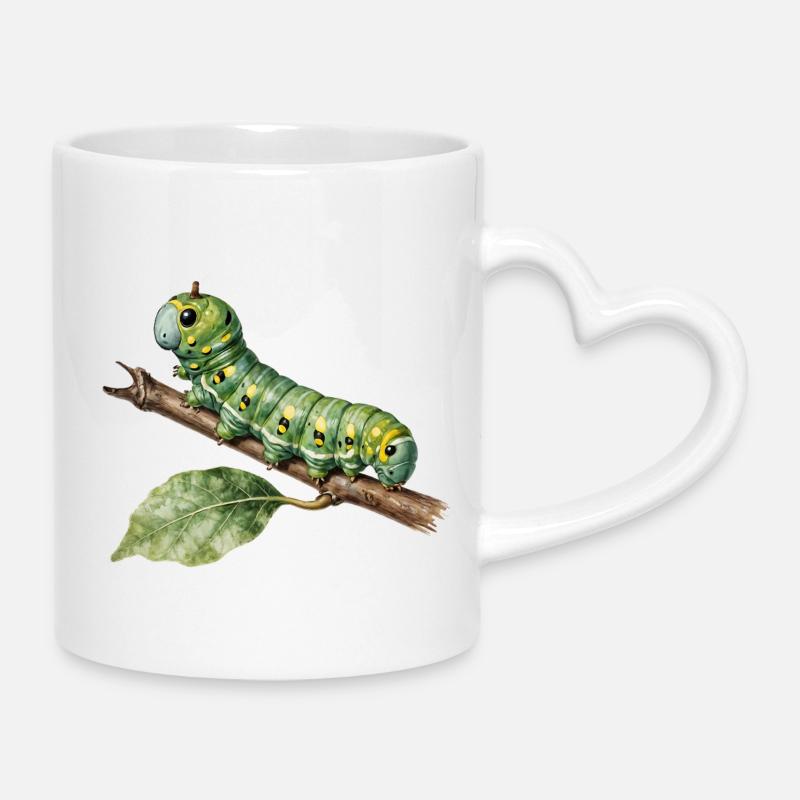 Papilio Caterpillar Swallowtail on Branch - Mug with Heart-Shaped Handle - white
