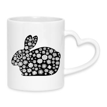 Lapin noir motif floral - Mug avec anse en forme de cœur - blanc - Droite