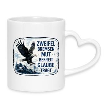 Mut befreit. Zweifel bremsen. - Tasse mit Herzhenkel - Weiß - Rechts