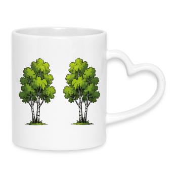 Zwillingsbäume im Wald - Tasse mit Herzhenkel - Weiß - Rechts