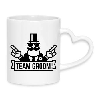 Team Bräutigam (Pointing Junggesellenabschied Junggesellenabschied 1C) - Tasse mit Herzhenkel - Weiß - Rechts