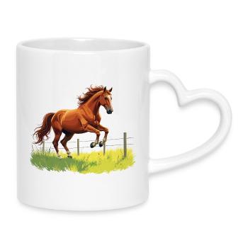 Cheval cabré à la clôture du pâturage - Mug avec anse en forme de cœur - blanc - Droite