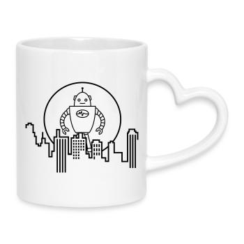 Stadt Silhouette Roboter: KI trifft Urbanes Design - Tasse mit Herzhenkel - Weiß - Rechts