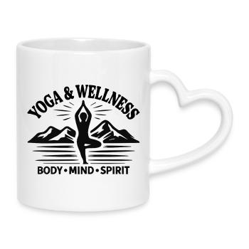 Body Mind Spirit Yoga Wellness Mountains - Mug with Heart-Shaped Handle - white - Right