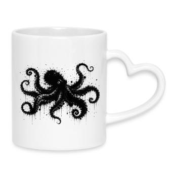 Octopus Octopus Watercolor Splatter Design - Mug with Heart-Shaped Handle - white - Right