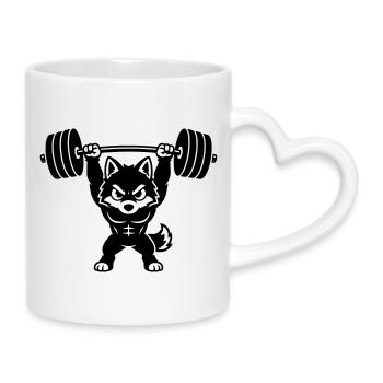 Muscle wolf lifts heavy dumbbell - Mug with Heart-Shaped Handle - white - Right
