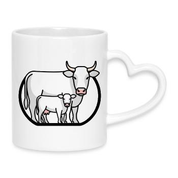 Cow with Calf – Minimalist Farm Art - Mug with Heart-Shaped Handle - white - Right
