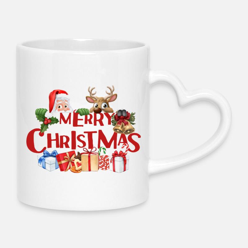 Merry Christmas Festive Apparel  - Mug with Heart-Shaped Handle - white