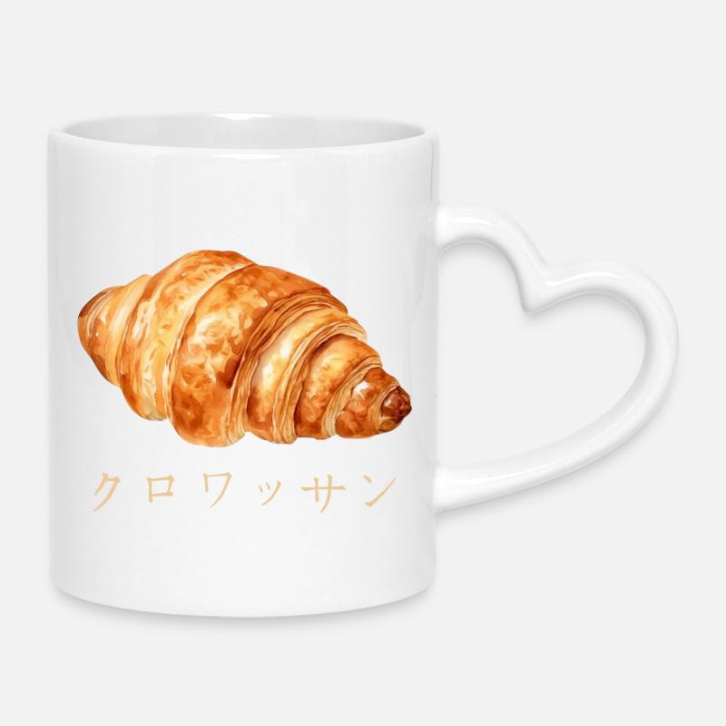 Conception de texte japonais croissant mignon - Mug avec anse en forme de cœur - blanc