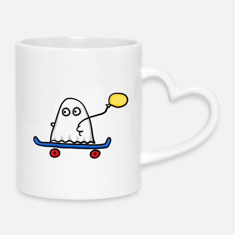 Ghost with skateboard and balloon - Mug with Heart-Shaped Handle - white