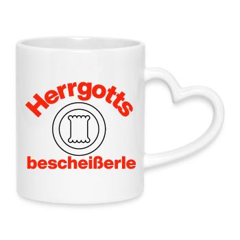 Herrgottsbescheisserle, Schwaben! BaWü, Maultasche - Tasse mit Herzhenkel - Weiß - Rechts