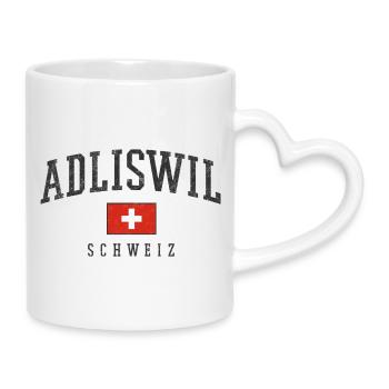 Adliswil Schweiz Logo mit Schweizer Flagge - Tasse mit Herzhenkel - Weiß - Rechts