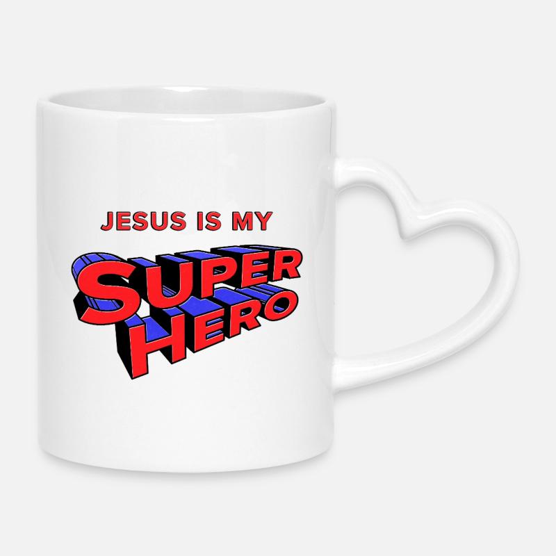 Jesus My Superhero - Mug with Heart-Shaped Handle - white