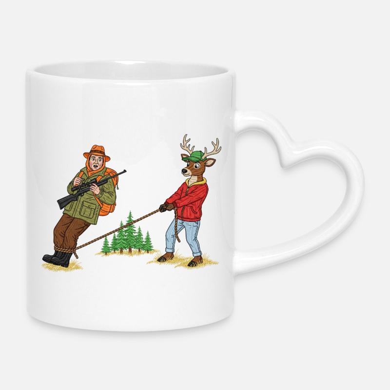 Waldschlepper-Duo: Jäger & Hirsch - Tasse mit Herzhenkel - Weiß
