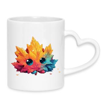 Kunterbuntes Herbstblatt Kawaii - Tasse mit Herzhenkel - Weiß - Rechts