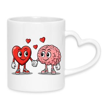 Herz und Gehirn Verbunden - Tasse mit Herzhenkel - Weiß - Rechts