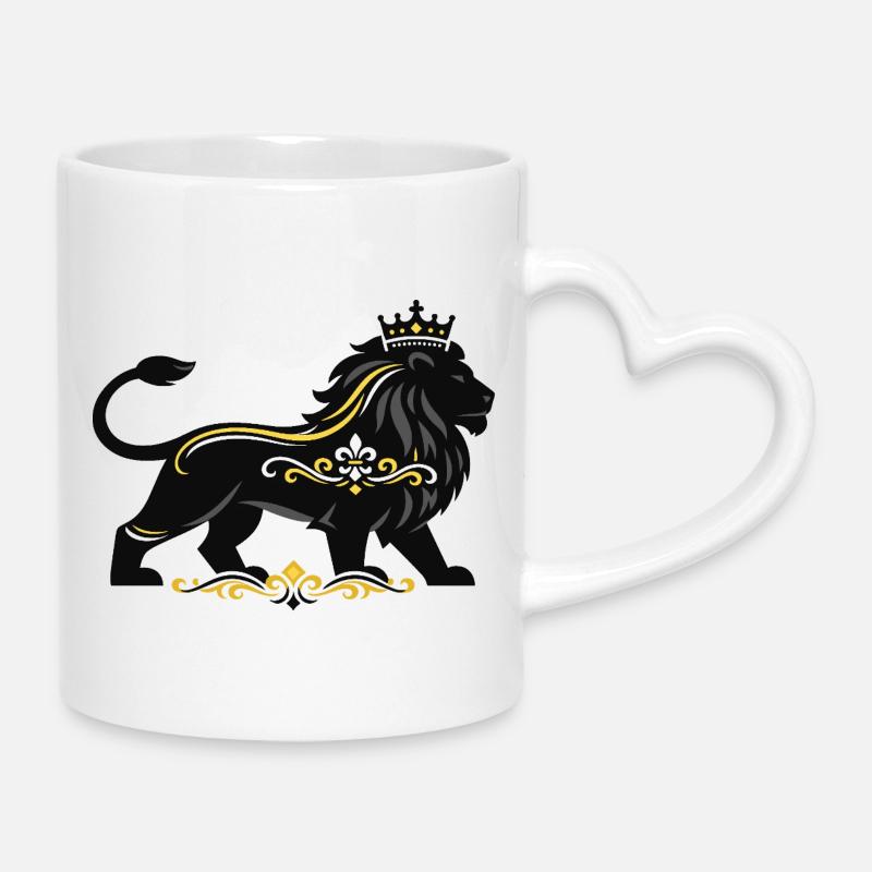 Lion royal avec ornementation en or - Mug avec anse en forme de cœur - blanc