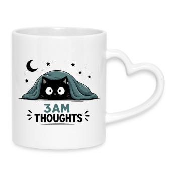 3h du matin, pensées drôles de chat noir sous la couverture - Mug avec anse en forme de cœur - blanc - Droite
