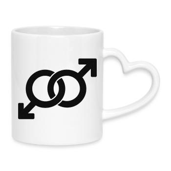 Verflochtene männliche Symbole - Tasse mit Herzhenkel - Weiß - Rechts