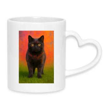 Chat de nuit avec explosion de couleurs en arrière-plan - Mug avec anse en forme de cœur - blanc - Droite