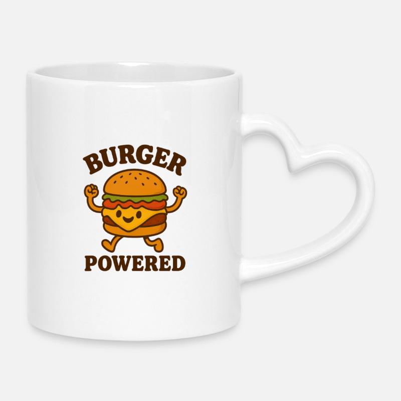 Burger Power Cartoon Design - Mug with Heart-Shaped Handle - white