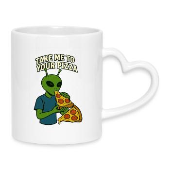 Conception de t-shirt Alien Pizza avec slogan - Mug avec anse en forme de cœur - blanc - Droite
