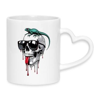 Chilliger Totenkopf mit Echse - Tasse mit Herzhenkel - Weiß - Rechts
